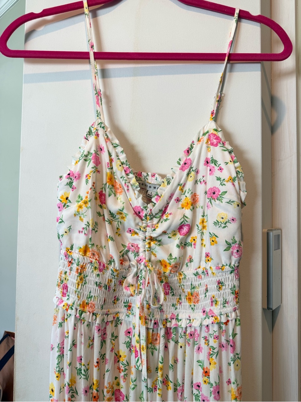 White Floral Maxi Dress with Pink & Yellow Flowers